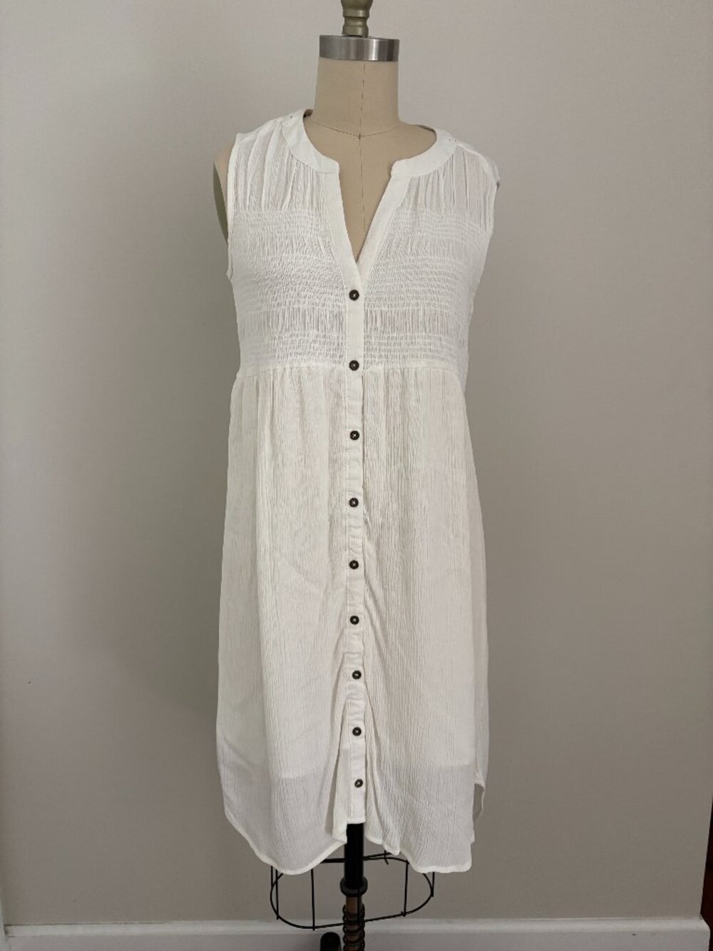 Knox Rose White Smocked Button Down Midi Dress Cottagecore Coastal Boho Chic S